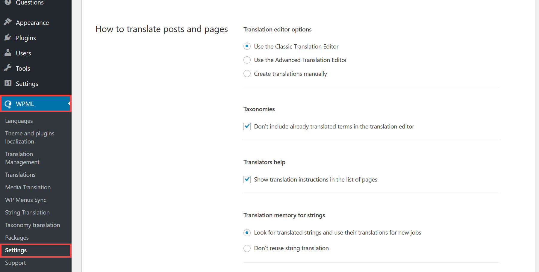 Ferramentas de tradução disponíveis com o WPML - WPML