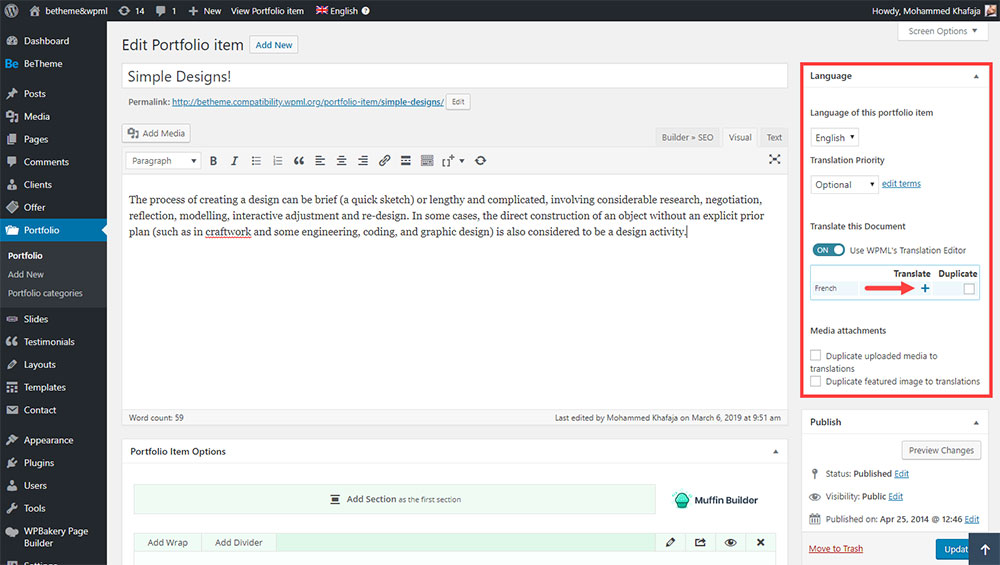 muffinn How to translate pages with the WPML plugin in BeBuilder
