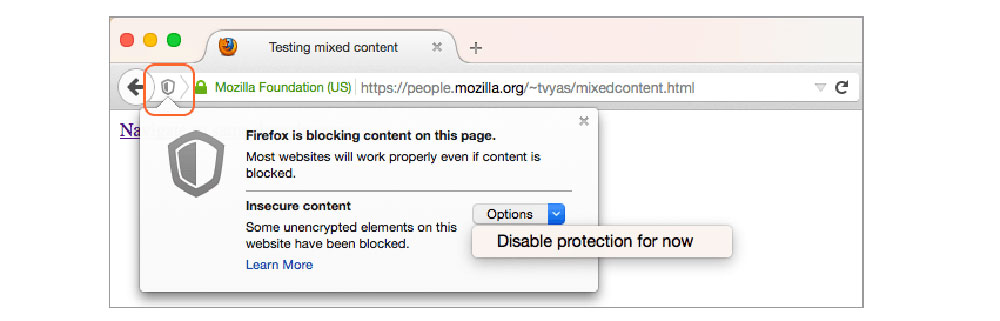 mozilla Fixed: this page is trying to load scripts from unauthenticated sources