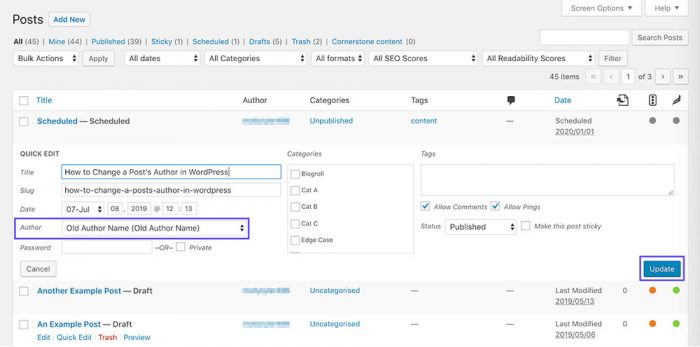How to change the author in WordPress for a post