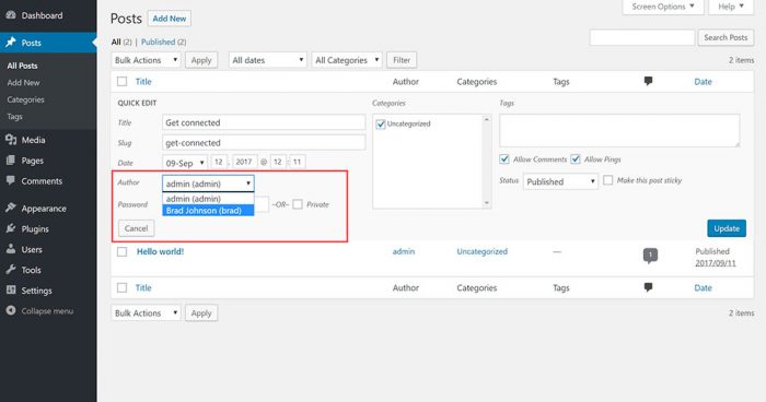 How to change the author in WordPress for a post