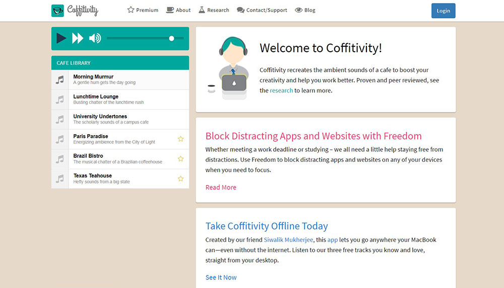 Coffitivity The best relaxing websites to calm you and relieve stress