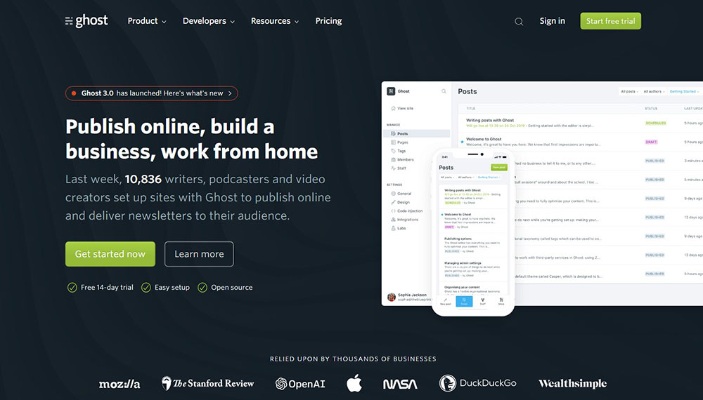 Ghost The Best Startup Websites That Impress With Their Design