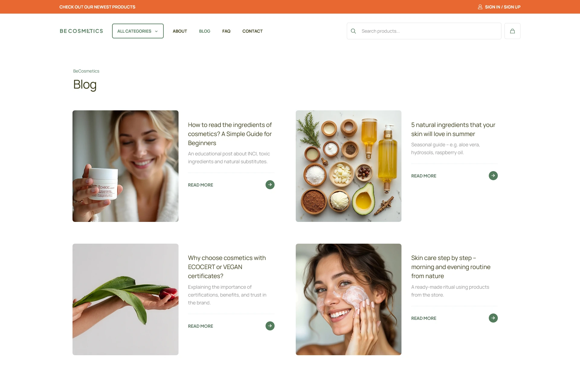 BeTheme Custom Blog Layout made with Blog Archive template on Cosmetics 4 Pre-built website