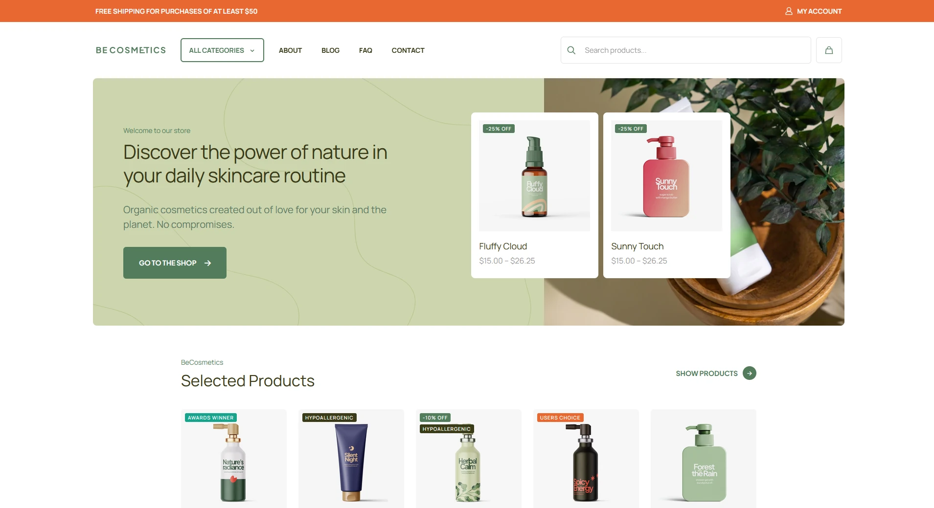 Betheme Sample Pre-Built website called Cosmetics 4, after first setup without touching anything