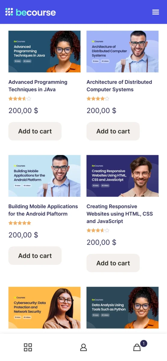 courses list on mobile device courses list on mobile device