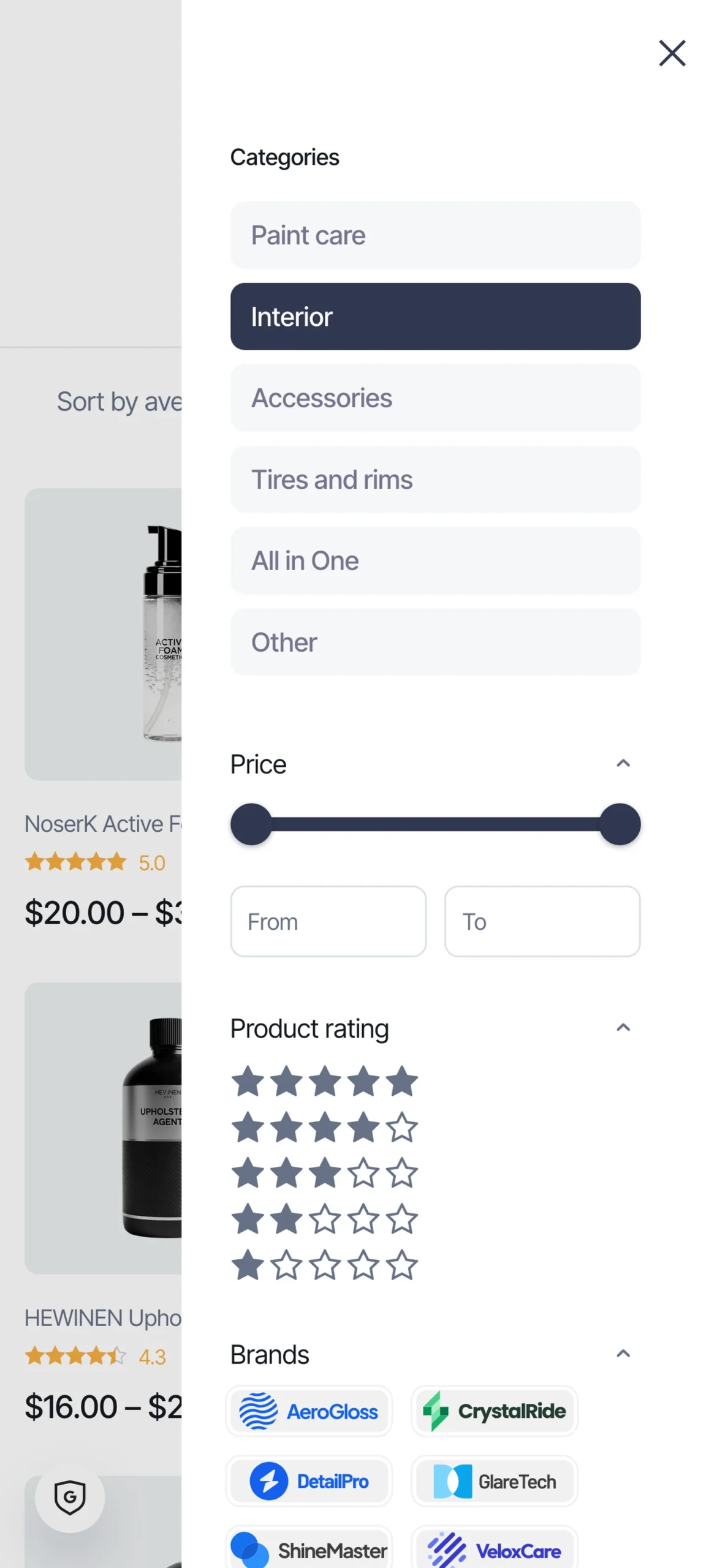 off-canvas sidebar in car cosmetics store off-canvas sidebar in car cosmetics store