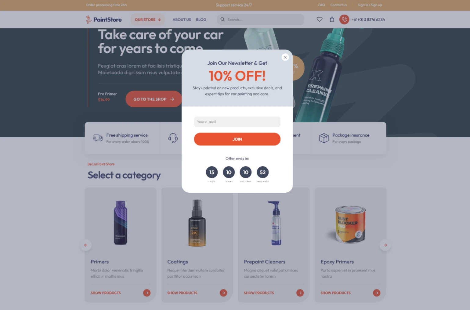 Ecommerce popup with Newsletter form from BeTheme pre-built website Cosmetics 4