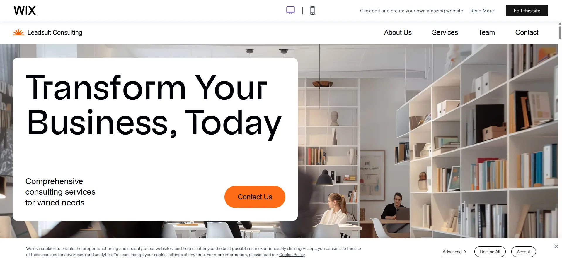 Wix one of the templates to choose
