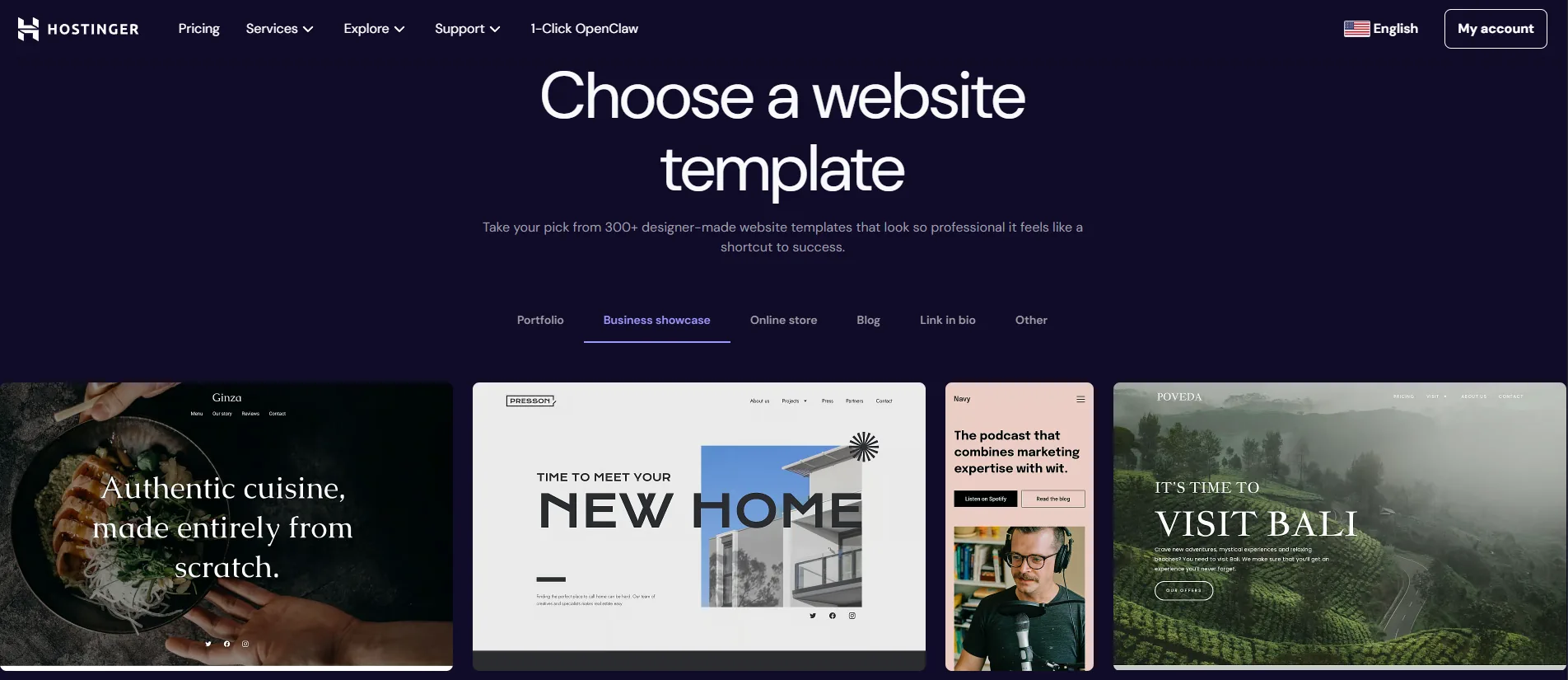 Hostinger small business website templates showcase