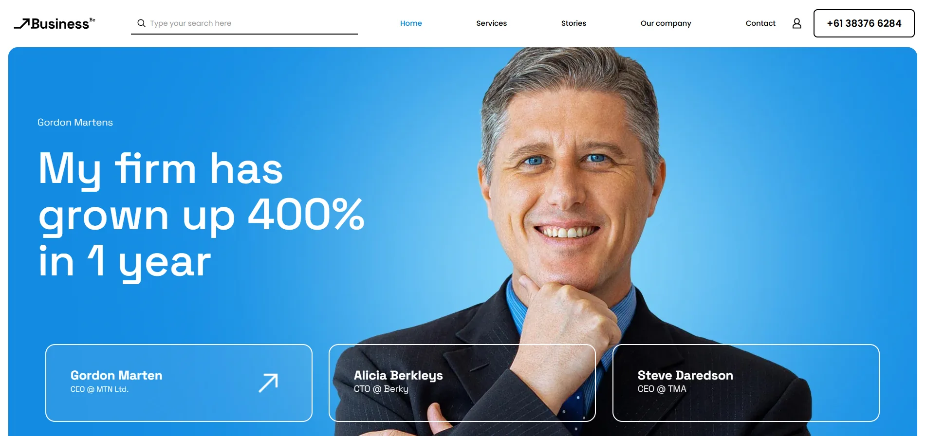 BeTheme's Pre-built website called Business 6 first view